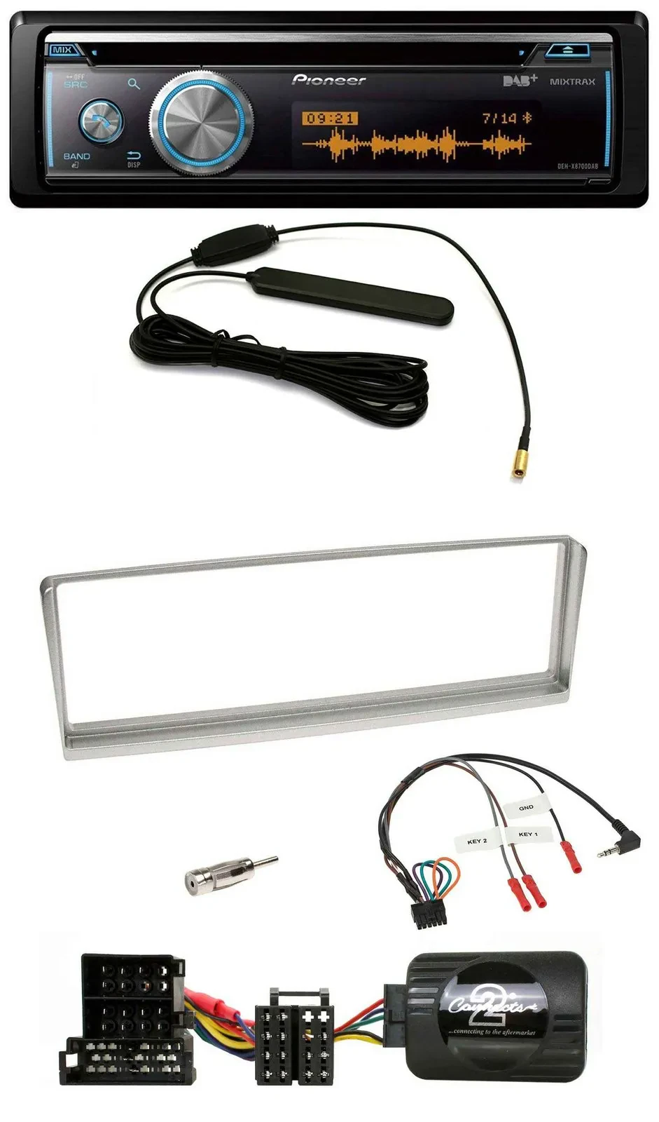 Автомагнитола для Alfa Romeo 156 (2002–2003) Pioneer CD, USB, Bluetooth, DAB, серебристая, поддержка кнопок на руле