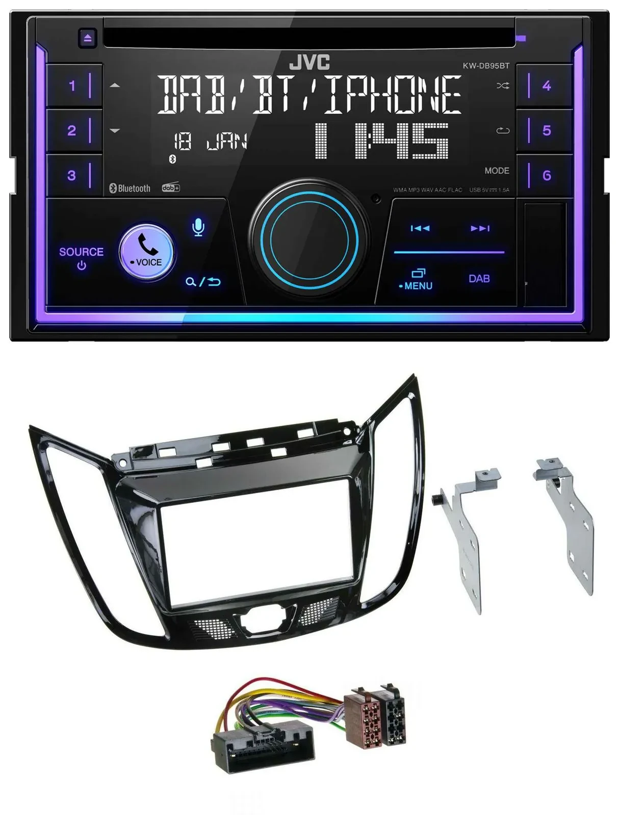Автомагнитола для Ford C-Max/Kuga JVC 2-DIN DAB Bluetooth CD/USB черный (рояльный лак)