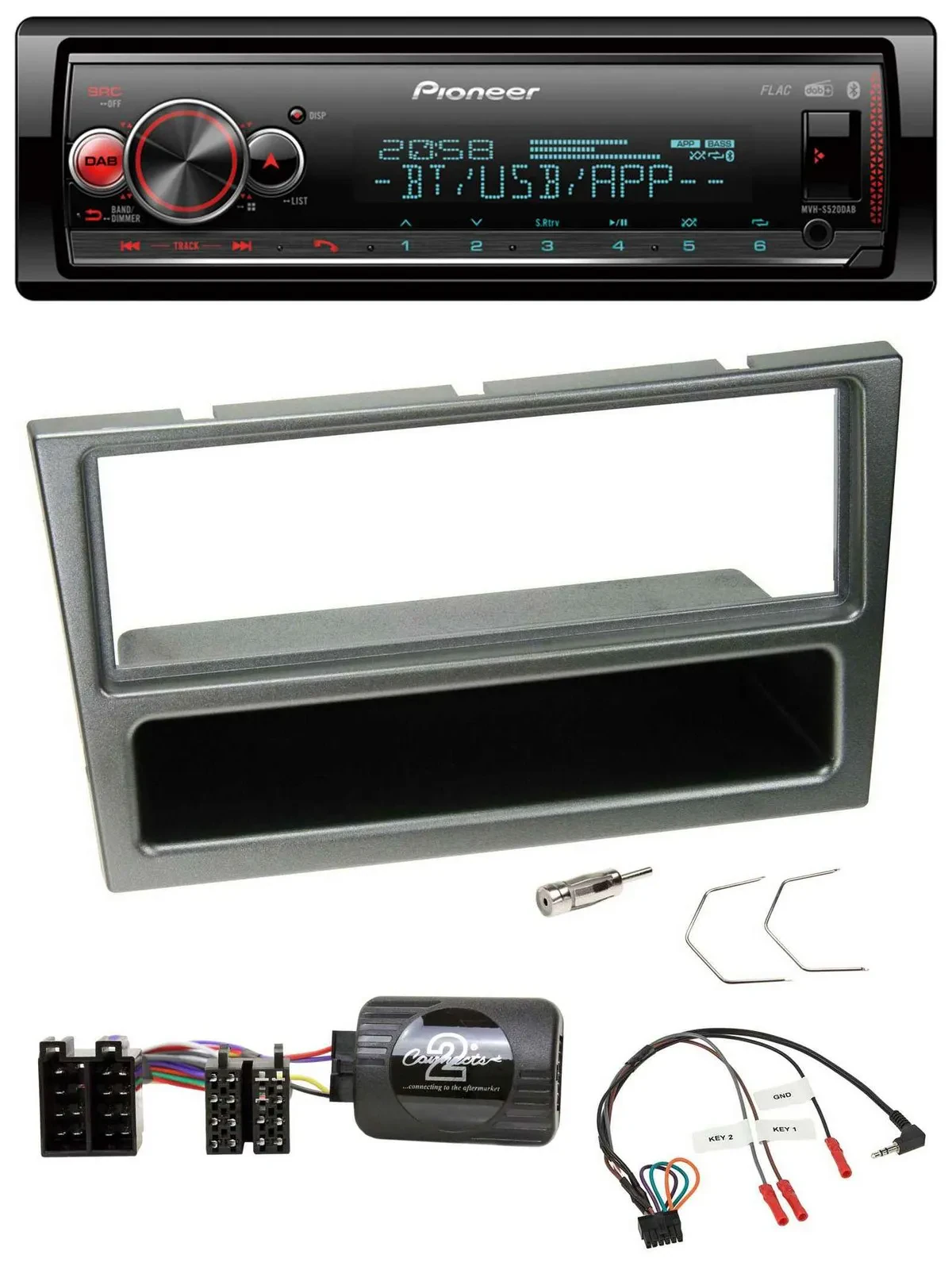 Pioneer Bluetooth USB Lenkrad DAB Autoradio für Opel Corsa C 00-04 aluminium