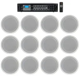 Rockville 6-Zone Amplifier+(12) 8" 2-Way White Ceiling Speakers For Restaurant