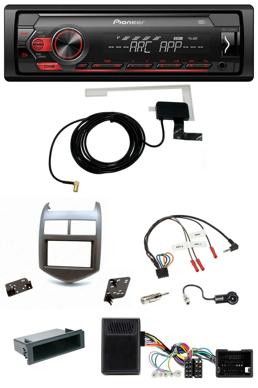 Автомагнитола Pioneer 1 DIN, USB, DAB, MP3, поддержка кнопок на руле, для Chevrolet Aveo (с 2011), темно-серая