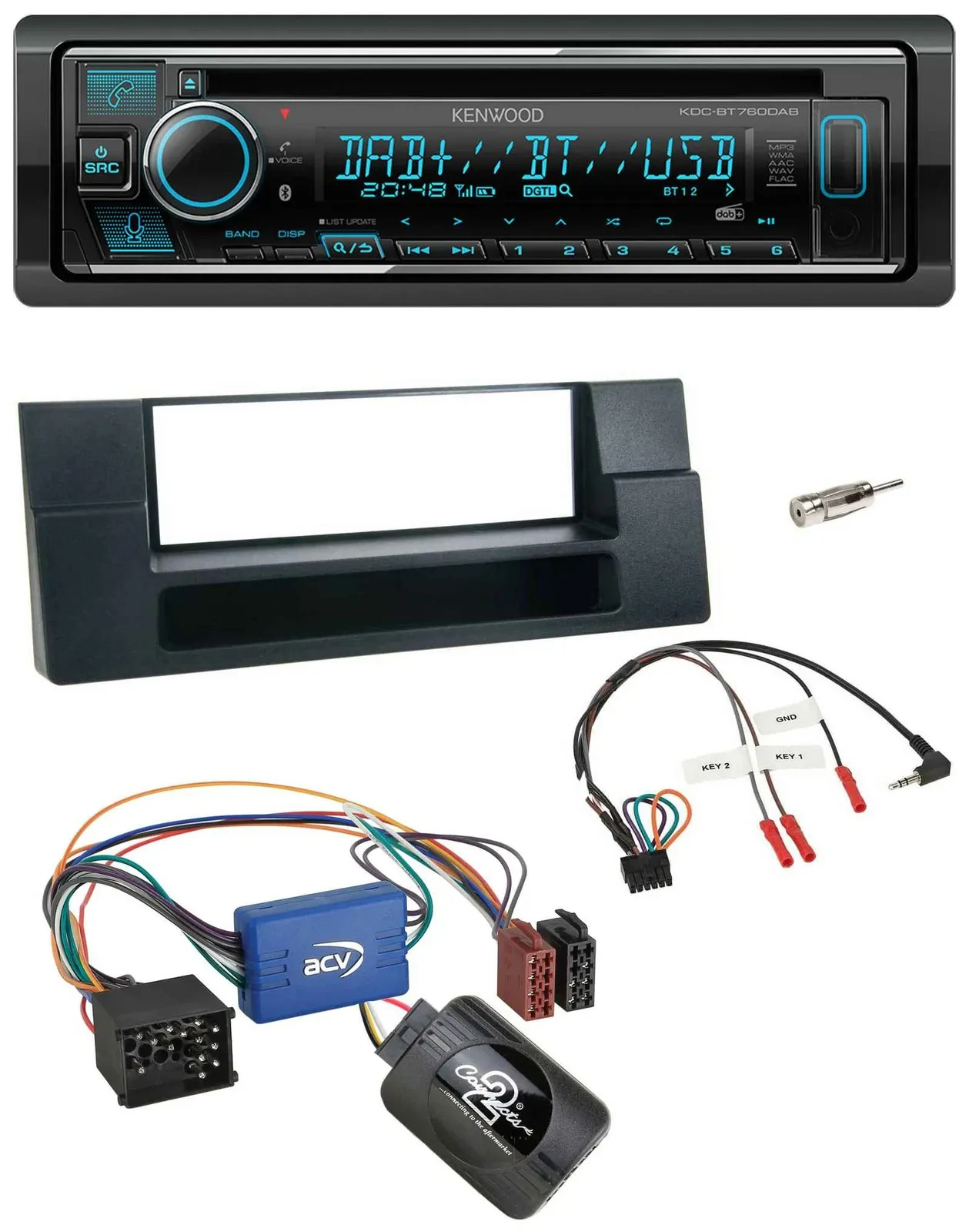 Kenwood Lenkrad Bluetooth DAB USB CD Autoradio für BMW 5er E39 96-04 Aktivsystem