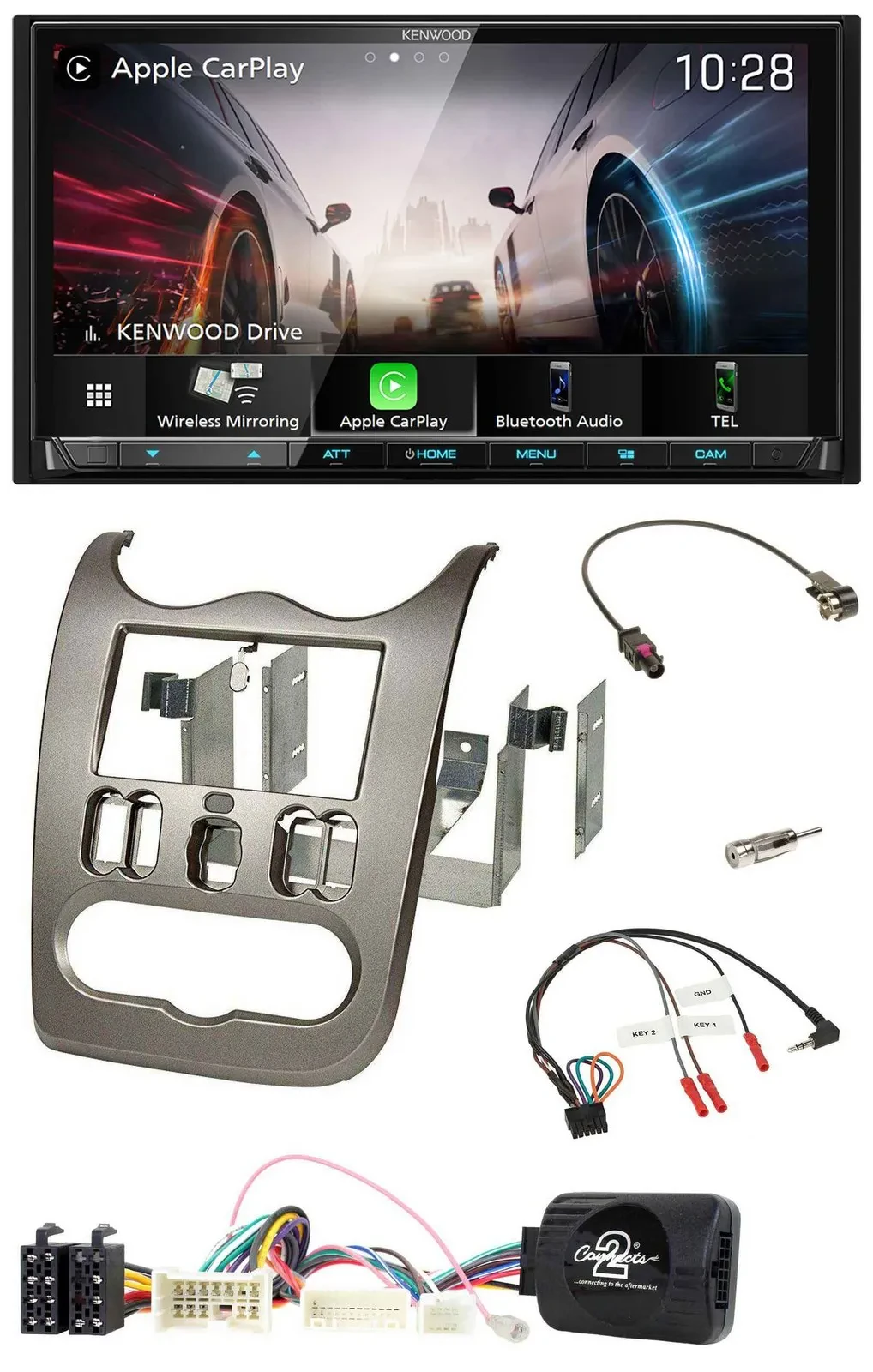 Kenwood Lenkrad 2DIN USB DAB Bluetooth Autoradio für Dacia ab 2012 dunkelsilber