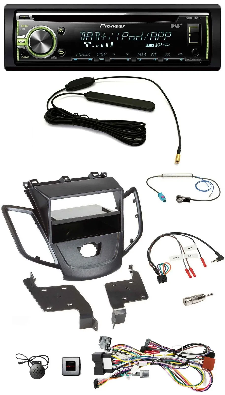 Pioneer MP3 USB CD DAB Lenkrad Autoradio für Ford Fiesta 08-10 ohne Display schw