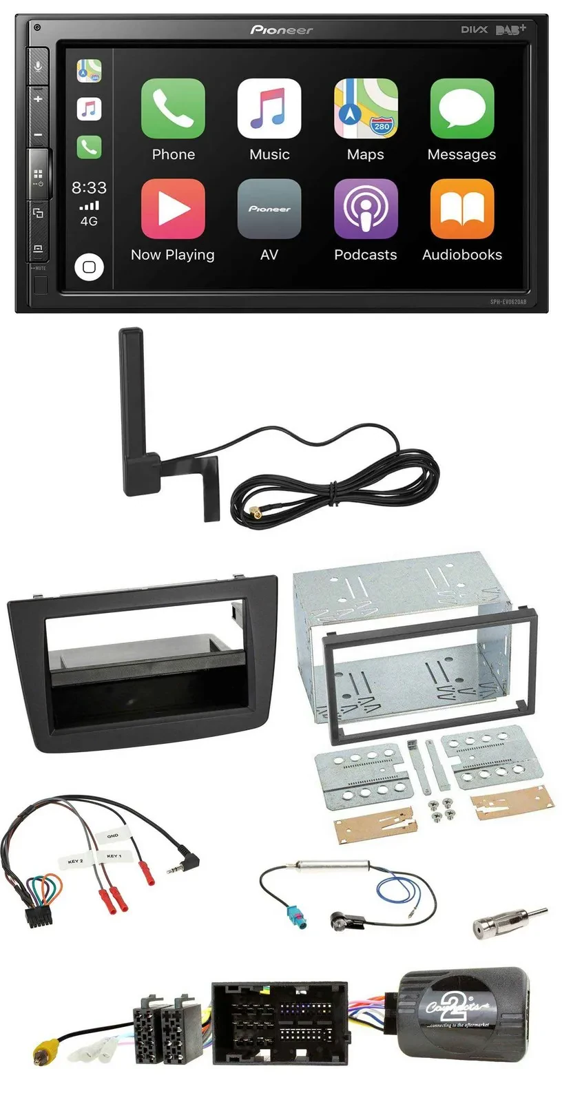 Pioneer USB 2DIN Bluetooth DAB Lenkrad Autoradio für Alfa Mito 14-18 schwarz