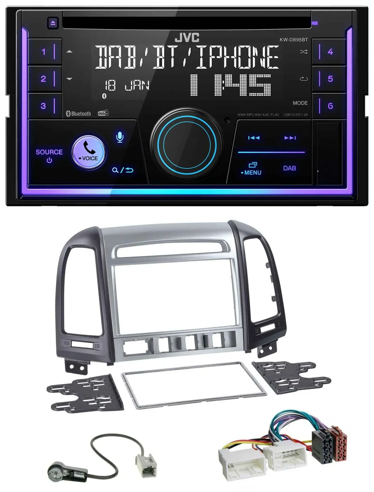 Автомагнитола для Hyundai Santa Fe JVC 2-DIN DAB Bluetooth CD USB MP3