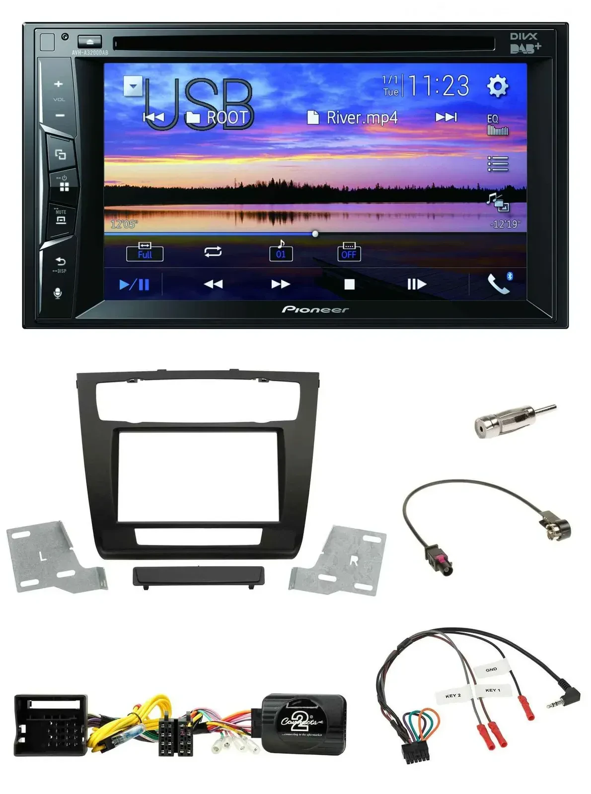 Автомагнитола для BMW 1 Series (E81, автоклимат) Pioneer 2DIN, Bluetooth, USB, DVD, DAB, поддержка кнопок на руле