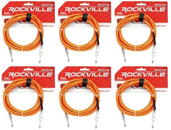 Инструментальный кабель Rockville RCGT10O Orange 3.05 м (6 штук)