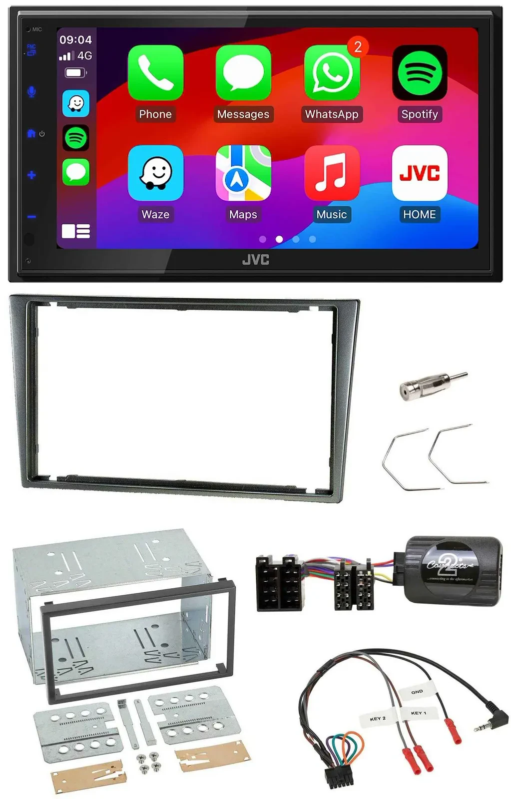 JVC Bluetooth USB Lenkrad 2DIN DAB Autoradio für Opel Corsa C 2000-2004 aluminiu