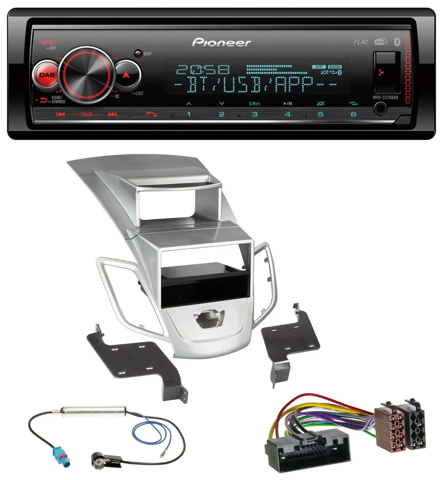 Pioneer Bluetooth USB MP3 DAB Autoradio für Ford Fiesta Display 10-17 silber