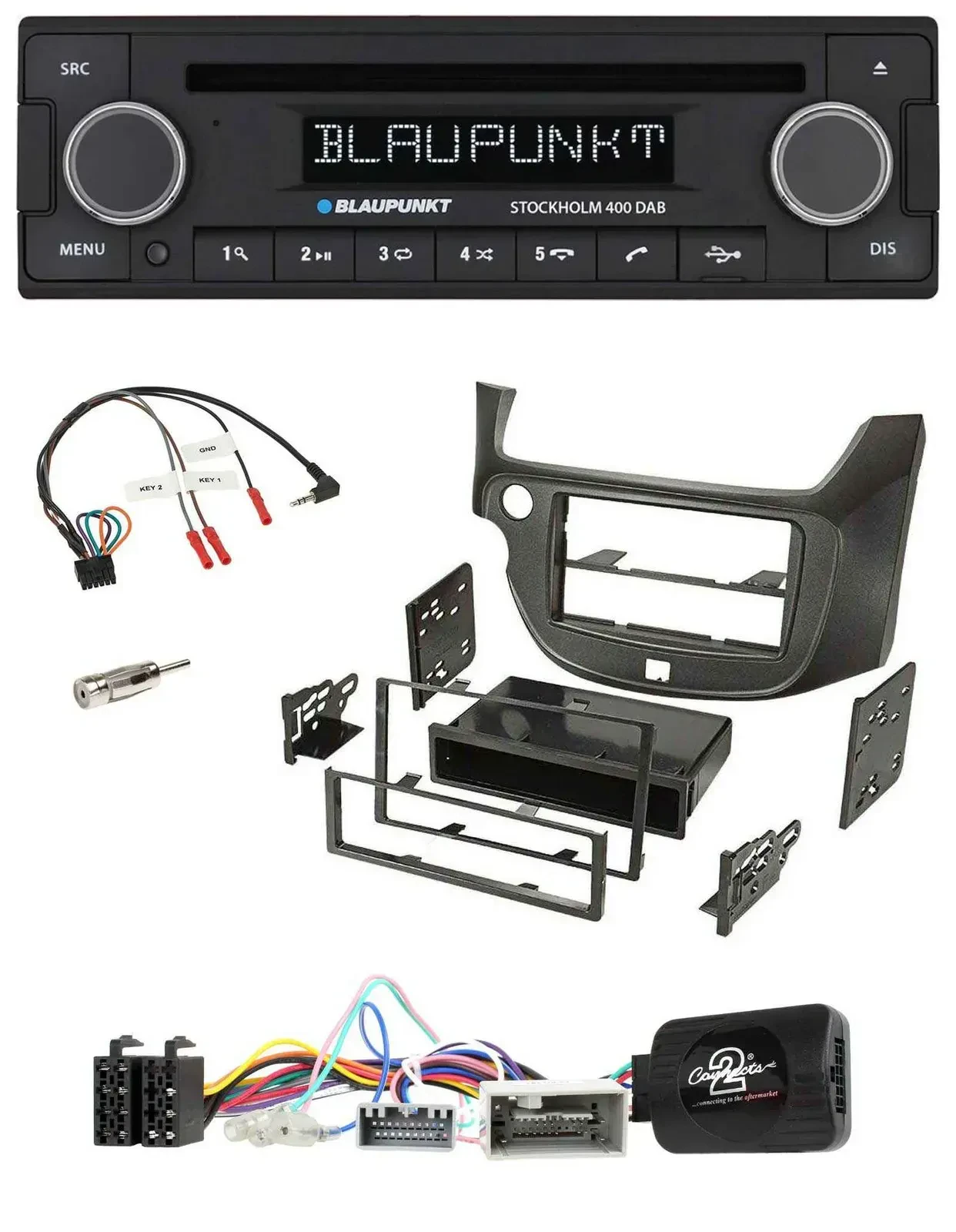 Blaupunkt Lenkrad Bluetooth DAB CD USB Autoradio für Honda Jazz ab 2014 dunkelgr