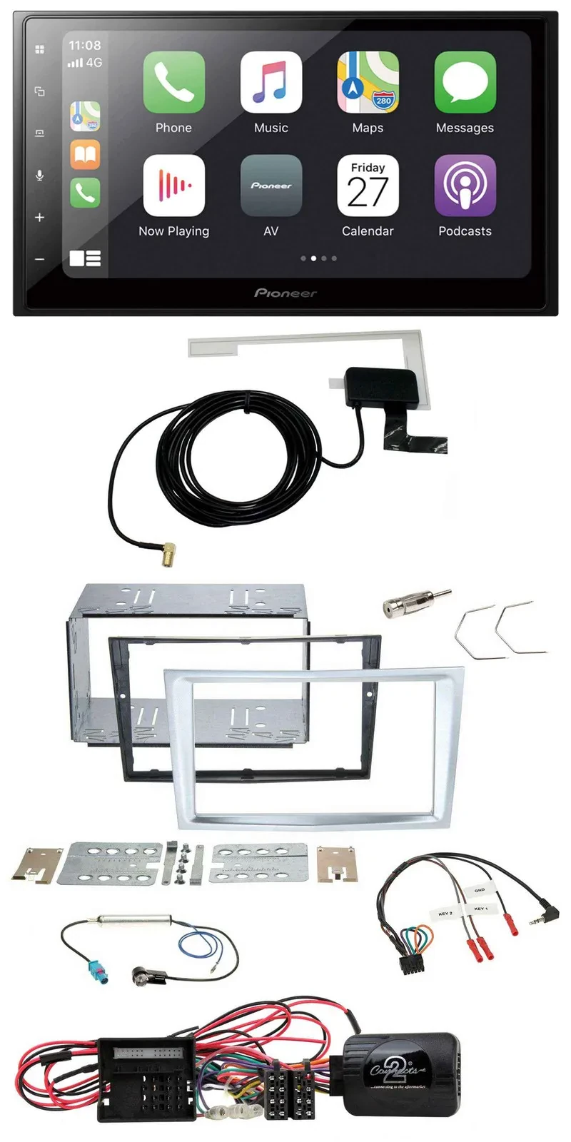 Автомагнитола Pioneer 2DIN, USB, Bluetooth, DAB, для Opel Corsa D (с 2009 г.), матовый хром