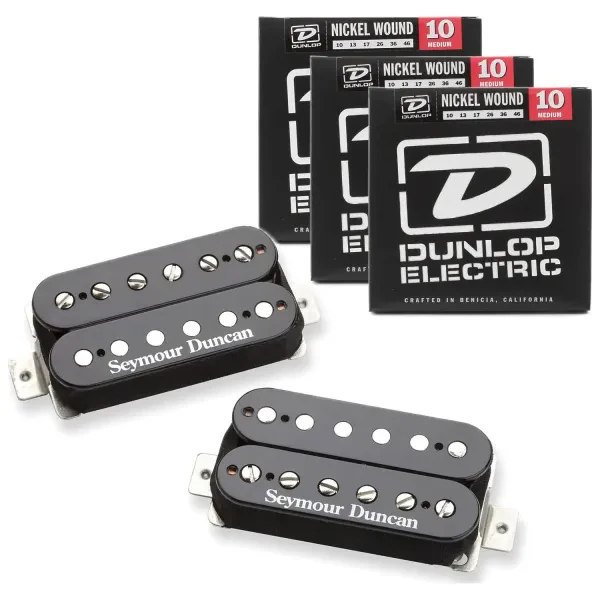 Seymour Duncan 11108-49-B Pearly Gates Black Pickup Set w/ 3 Sets of Strings