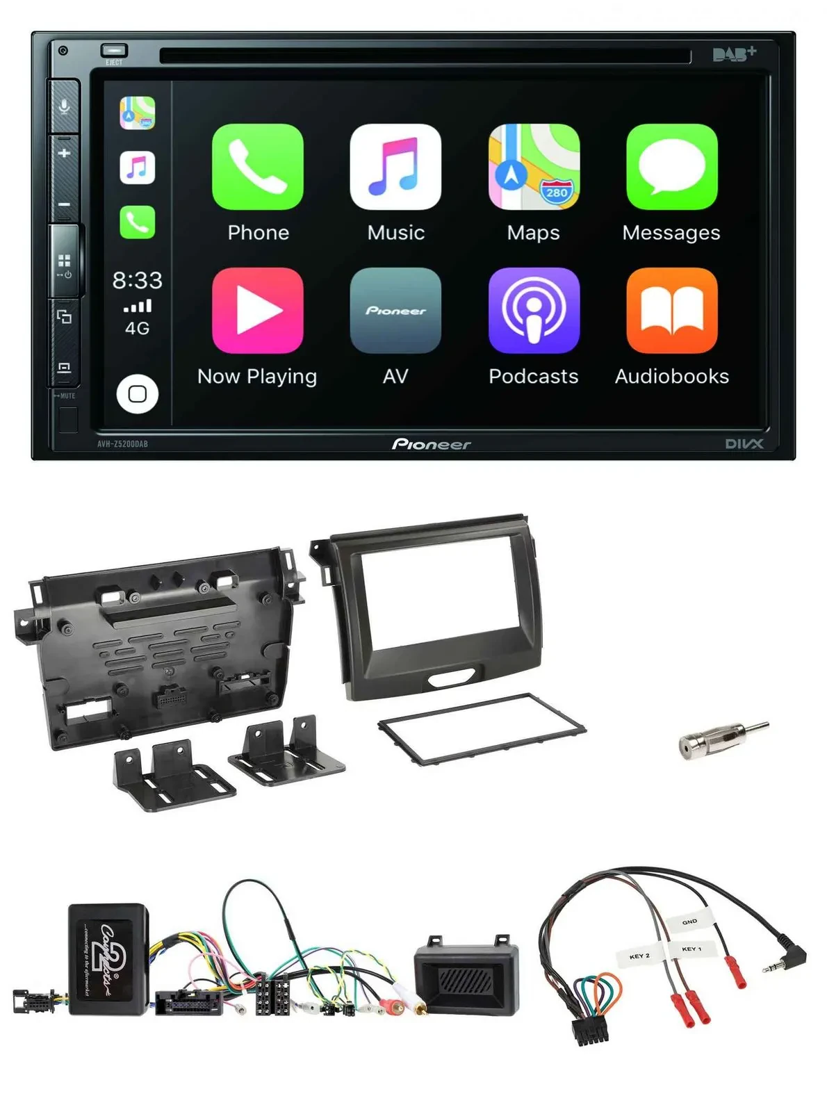 Автомагнитола для Ford Ranger Pioneer 2-DIN, DVD, DAB, Bluetooth, USB, поддержка кнопок на руле