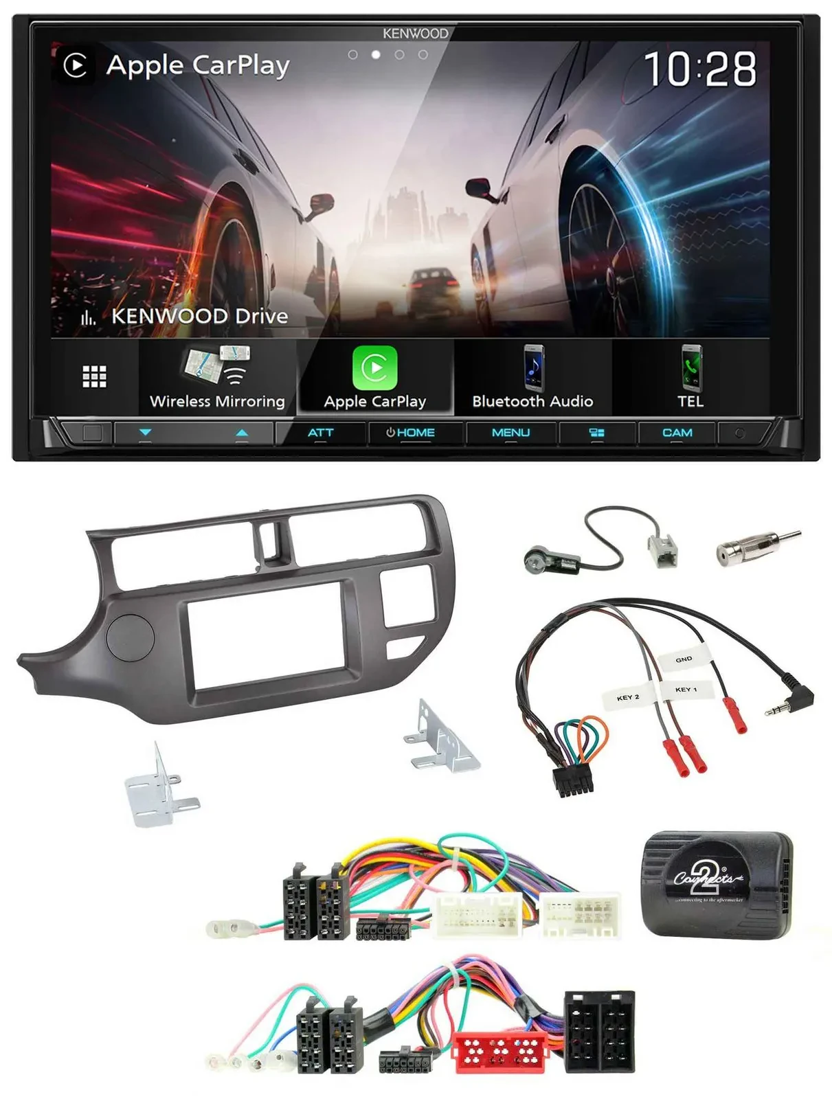 Kenwood Lenkrad 2DIN USB DAB Bluetooth Autoradio für Kia Rio 11-15 UB anthrazit