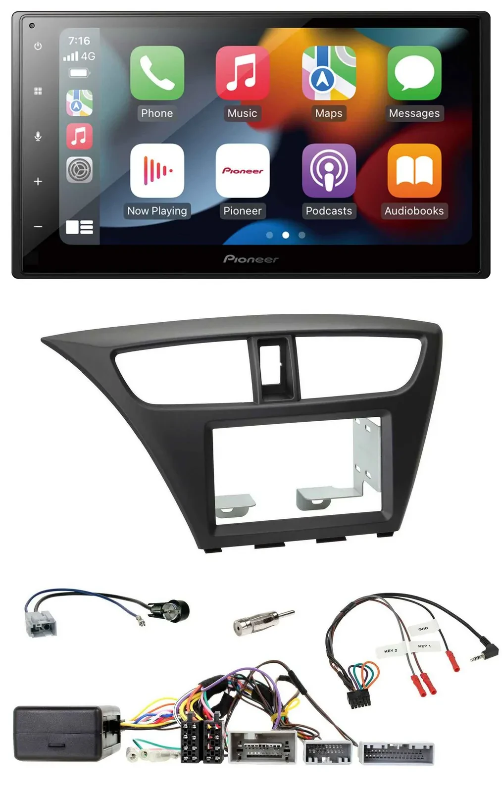 Pioneer DAB Bluetooth 2DIN USB Lenkrad Autoradio für Honda Civic ab 12 schwarz