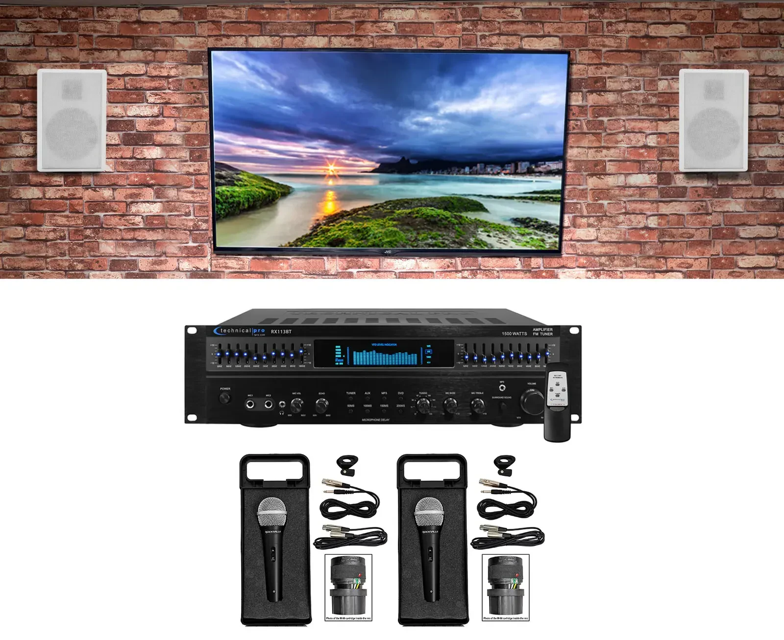 Караоке-система для дома Technical Pro RX113+ROCKSLIM White KAR 5.25", настенные колонки, белые (набор, пара)