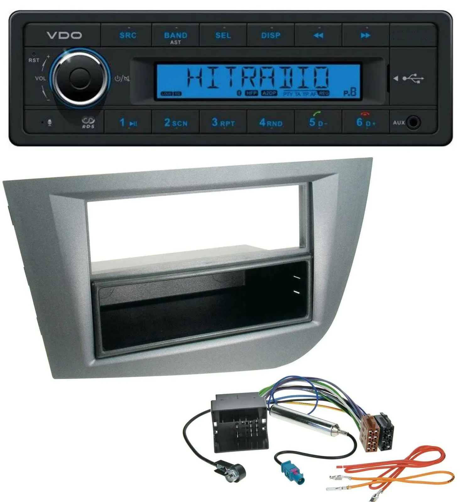 VDO AUX Bluetooth USB MP3 Autoradio für Seat Leon ab 05 dunkelgrau metallic