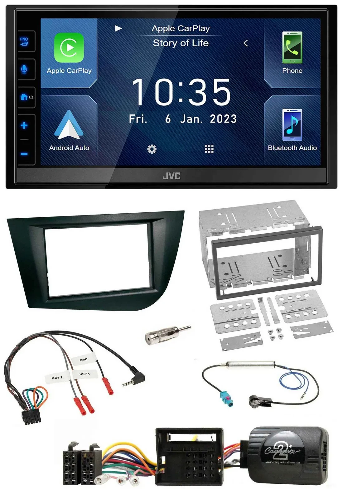 JVC DAB Bluetooth Lenkrad USB 2DIN Autoradio für Seat Leon 2005-2009 schwarz