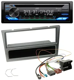 JVC Bluetooth MP3 USB DAB CD Autoradio für Opel Corsa C Quadlock 2004-2006 alumi