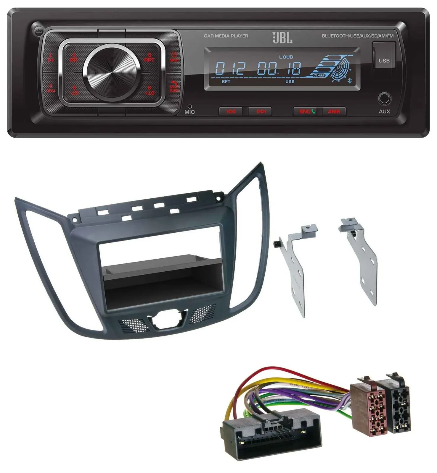 JBL SD AUX MP3 USB Bluetooth Autoradio für Ford C-Max / Kuga - dunkelgrau