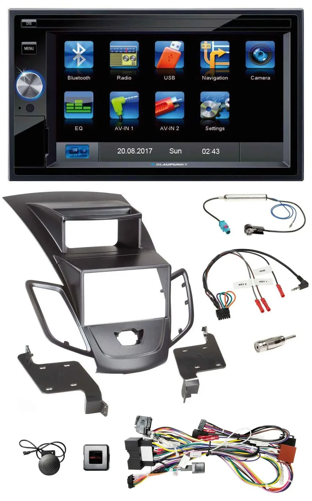 Blaupunkt SD USB TMC Bluetooth 2DIN Lenkrad Navigation für Ford Fiesta Display 2