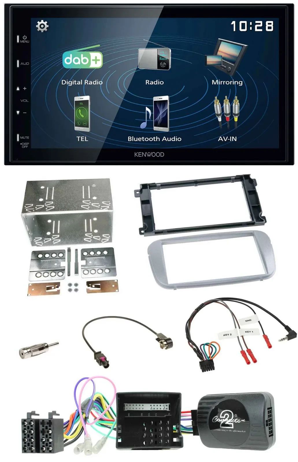 Kenwood 2DIN Bluetooth Lenkrad USB DAB Autoradio für Ford Galaxy C-Max Focus sil