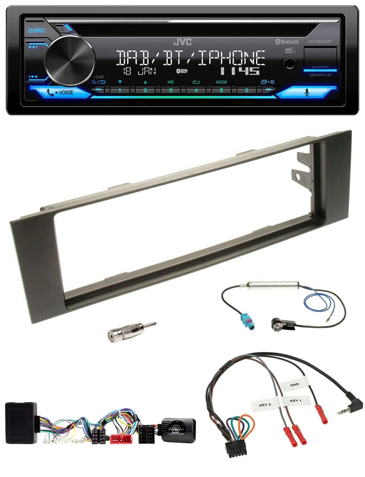 JVC Bluetooth Lenkrad USB DAB CD Autoradio für Audi A3 03-06 vollaktiv