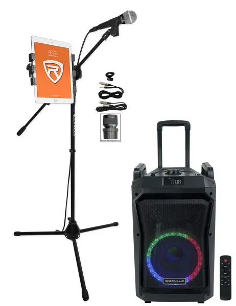 Rockville RockNGo 800 Karaoke Machine System w/ LED's+Wheels+Mic/Tablet Stand