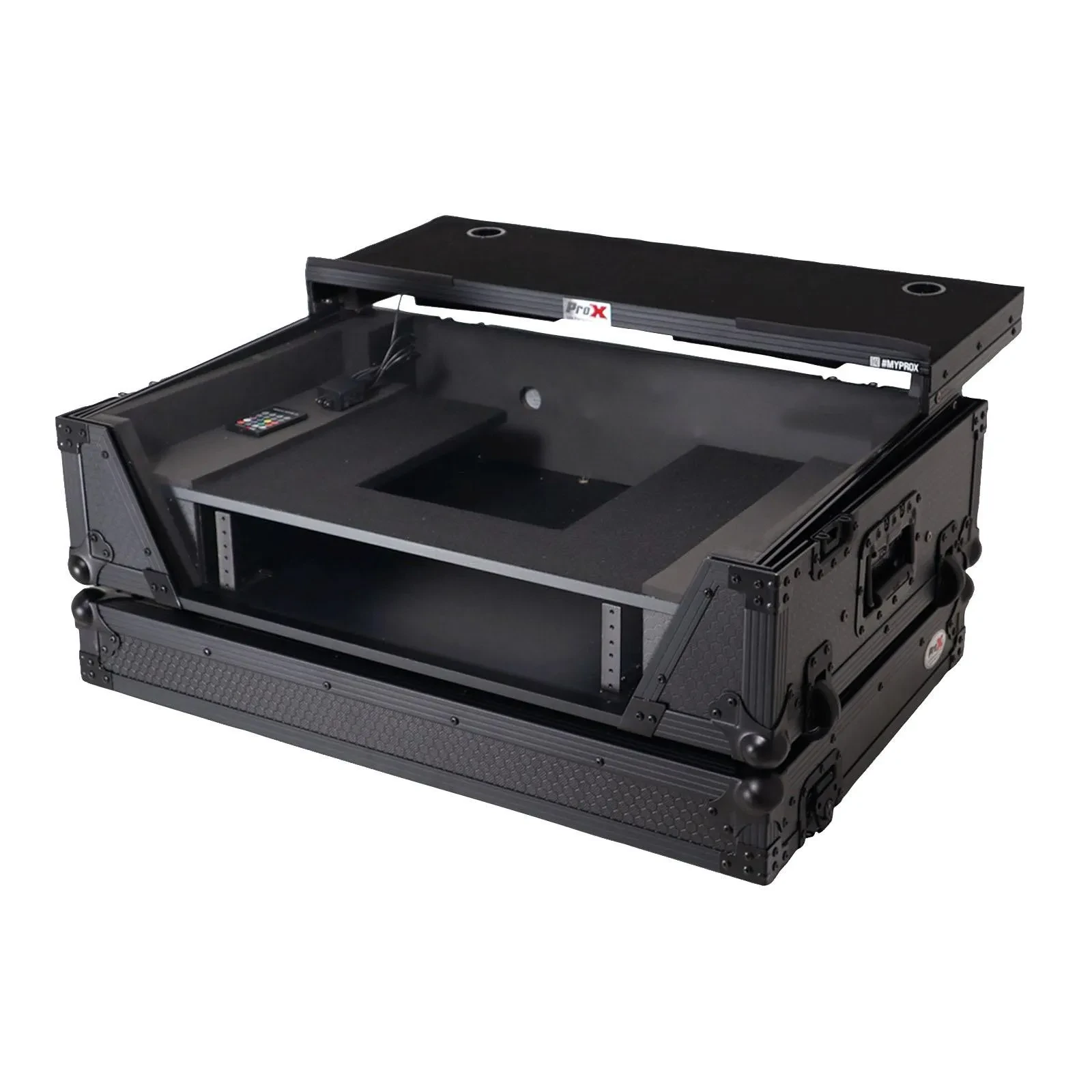 ProX XS-U2915WLTBL 2U LED Black Flight Case Fits Many Models w Laptop Shelf