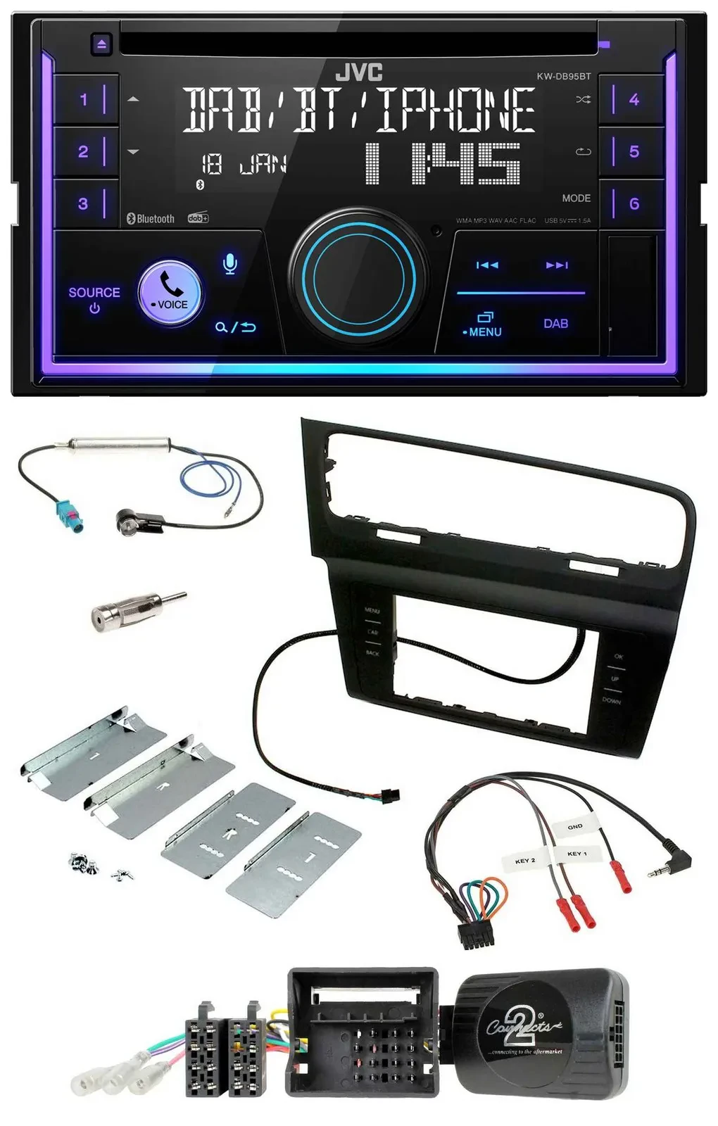 JVC Lenkrad USB 2DIN DAB Bluetooth CD Autoradio für VW Golf VII ab 2012
