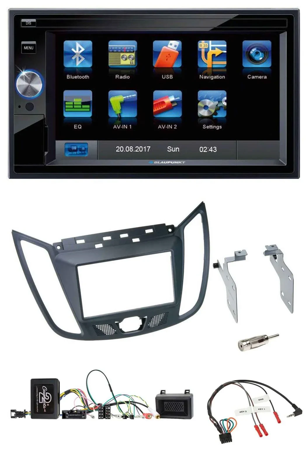 Blaupunkt SD Bluetooth 2DIN MP3 USB Lenkrad Autoradio für Ford C-Max ab 2011 gra