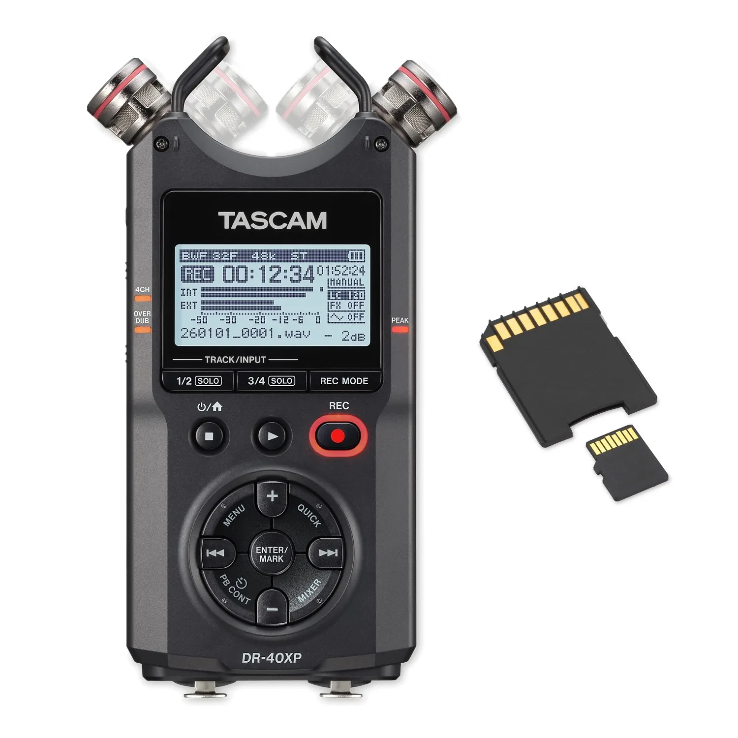 Tascam DR-40XP Tragbarer Audio-Recorder 4-Kanal Aufnahmegerät mit Speicherkarte