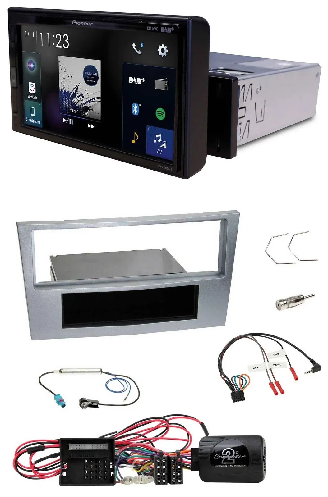 Pioneer DAB Lenkrad Bluetooth USB Autoradio für Opel Corsa D matt-chrom 09-14