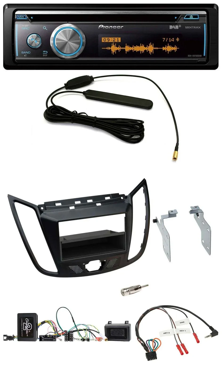 Автомагнитола Pioneer CD/USB/Bluetooth/DAB для Ford C‑Max/Kuga, чёрный матовый