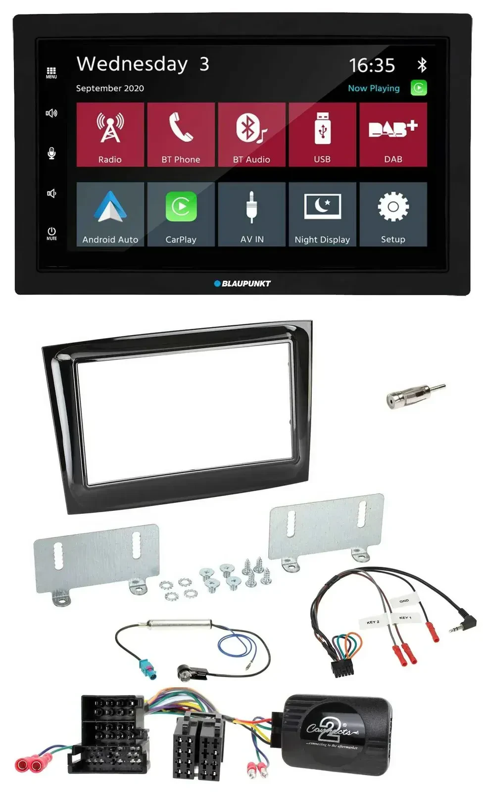 Blaupunkt DAB Bluetooth USB Lenkrad 2DIN Autoradio für Fiat Doblo ab 15 Mini-ISO