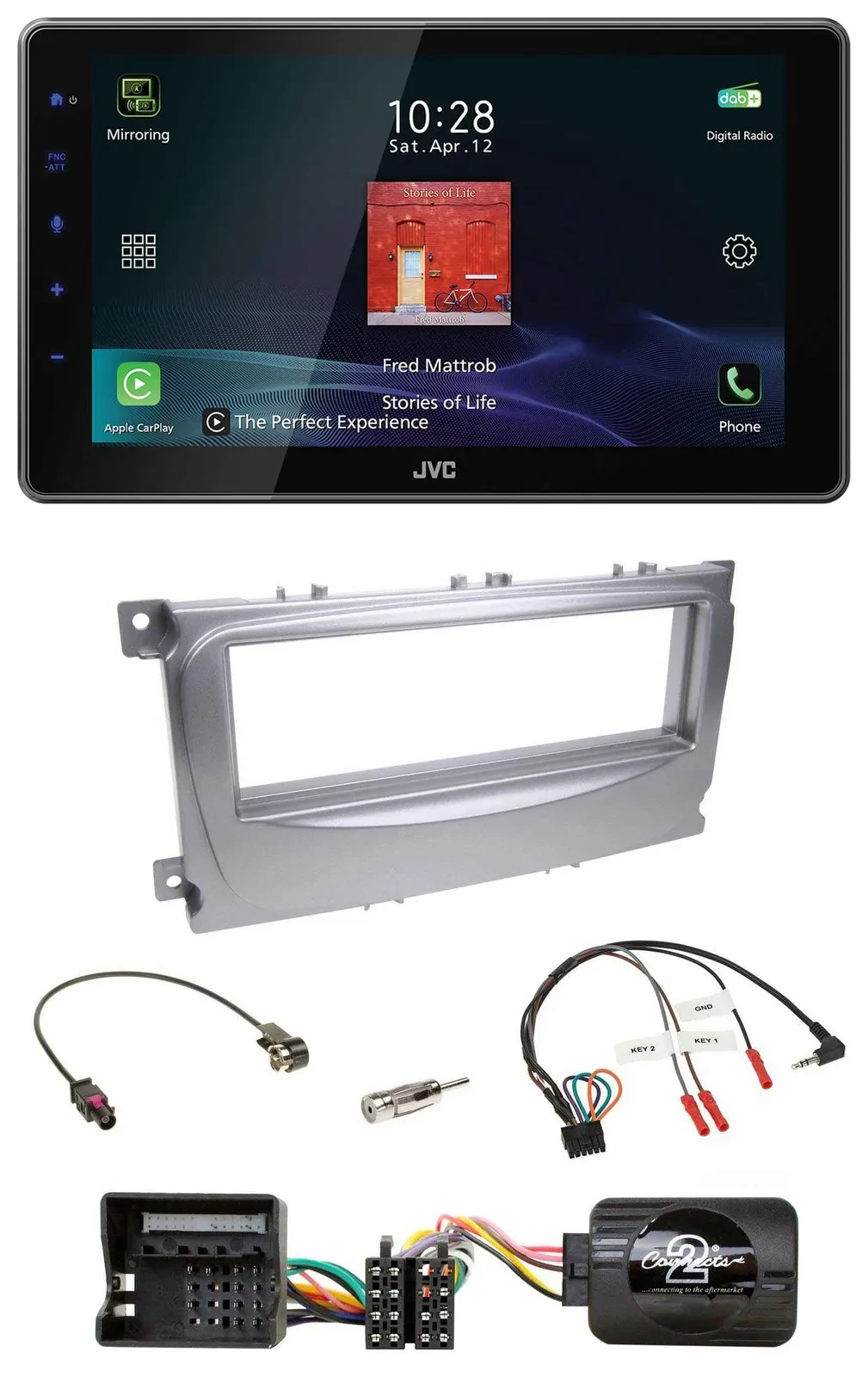 JVC DAB Lenkrad Bluetooth USB Autoradio für Ford Galaxy C-Max ab 2007 Focus silb