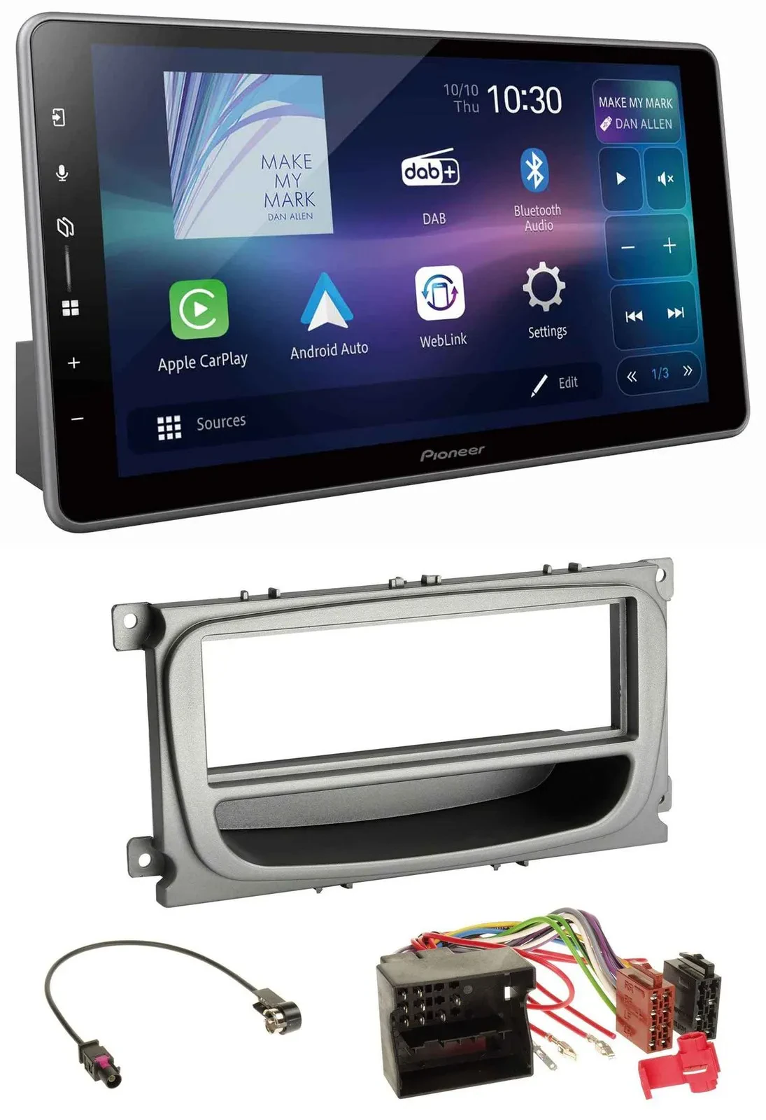 Pioneer Bluetooth USB DAB MP3 Autoradio für Ford Mondeo S-Max 07-14 silber Ablag