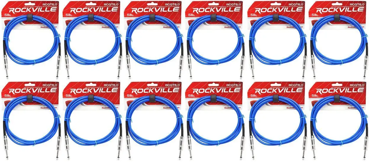 Инструментальный кабель Rockville RCGT6.0BL Blue 1.8 м (12 штук)