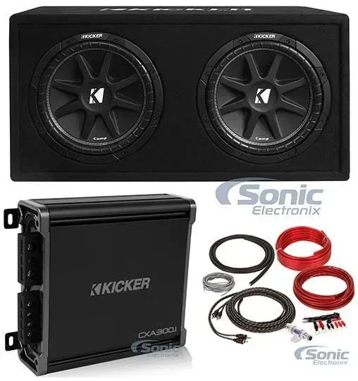 Сабвуфер для автомобиля Kicker 43DC122 + 43CXA300.1 + BAK82 2 x 12", фазоинверторный, с моноблочным усилителем и комплектом проводов (набор)