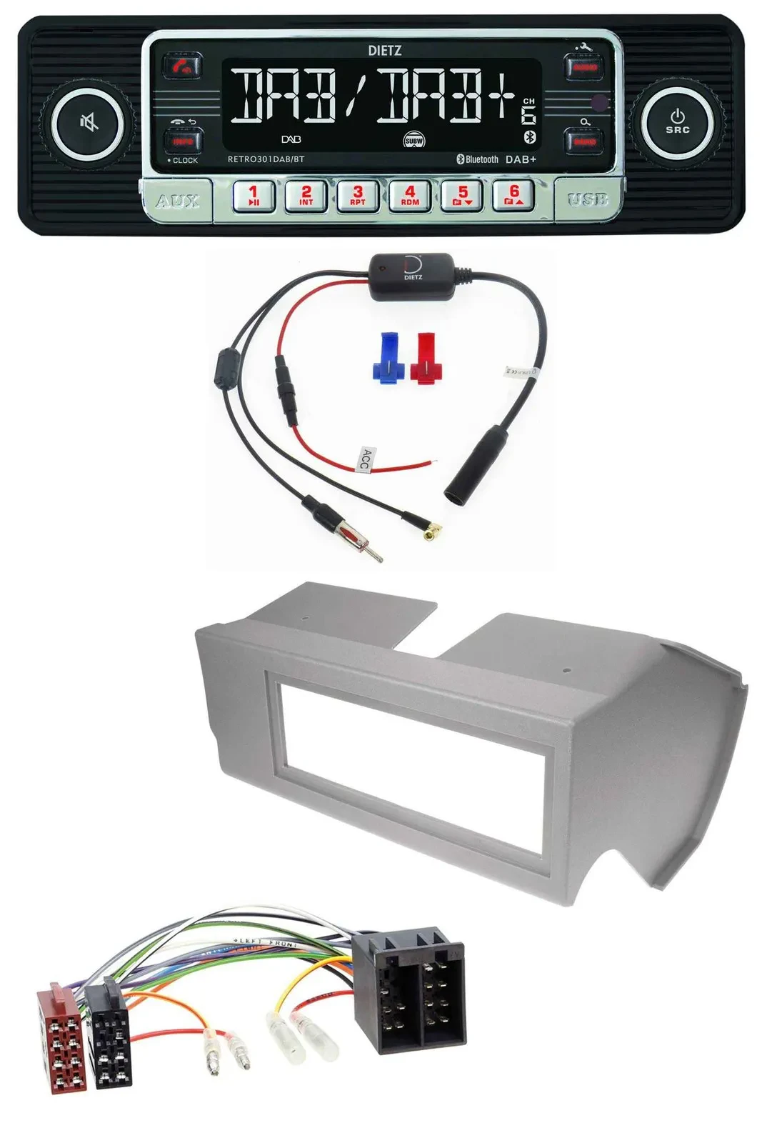 Dietz MP3 DAB Bluetooth USB Autoradio für Fiat Panda (bis 2002) - grau