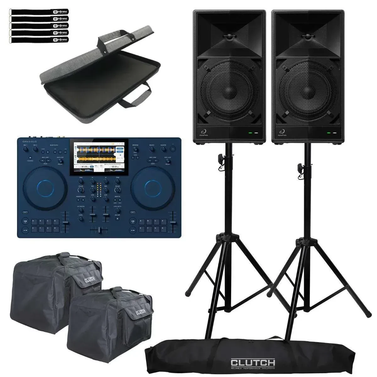 DJ-контроллер AlphaTheta OMNIS-DUO, аккумуляторный, Bluetooth (набор) с акустическими системами Wave 8