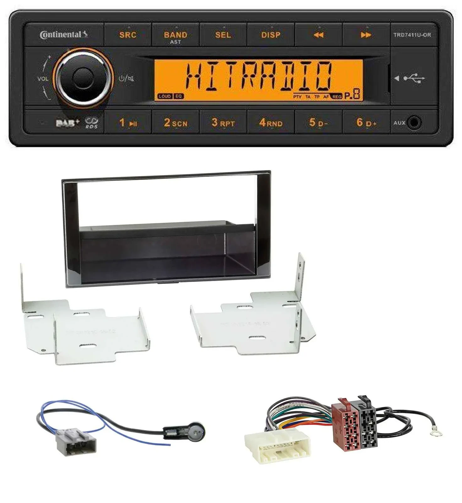 Автомагнитола для Nissan Micra (2013–2017) Continental 1DIN DAB MP3 AUX USB, черный глянец