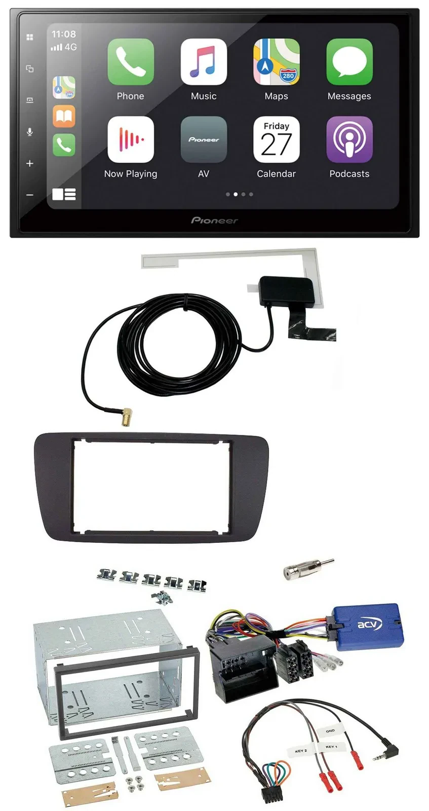 Pioneer USB Lenkrad 2DIN Bluetooth DAB Autoradio für Seat Ibiza ab 08 azabachesc