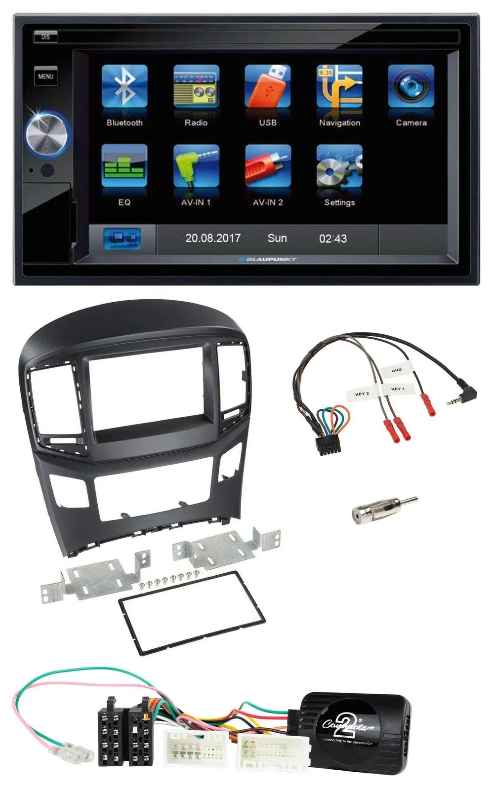 Blaupunkt Lenkrad USB Bluetooth TMC 2DIN Navigation für Hyundai H1 ab 2015 schwa
