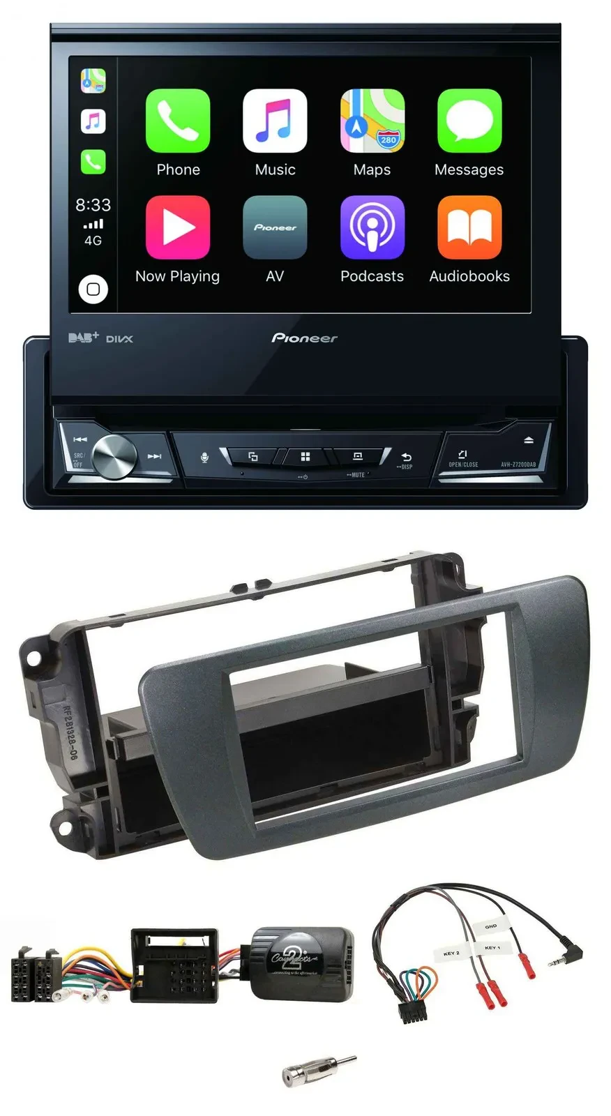 Pioneer DVD Bluetooth DAB USB Lenkrad Autoradio für Seat Ibiza azabacheschwarz