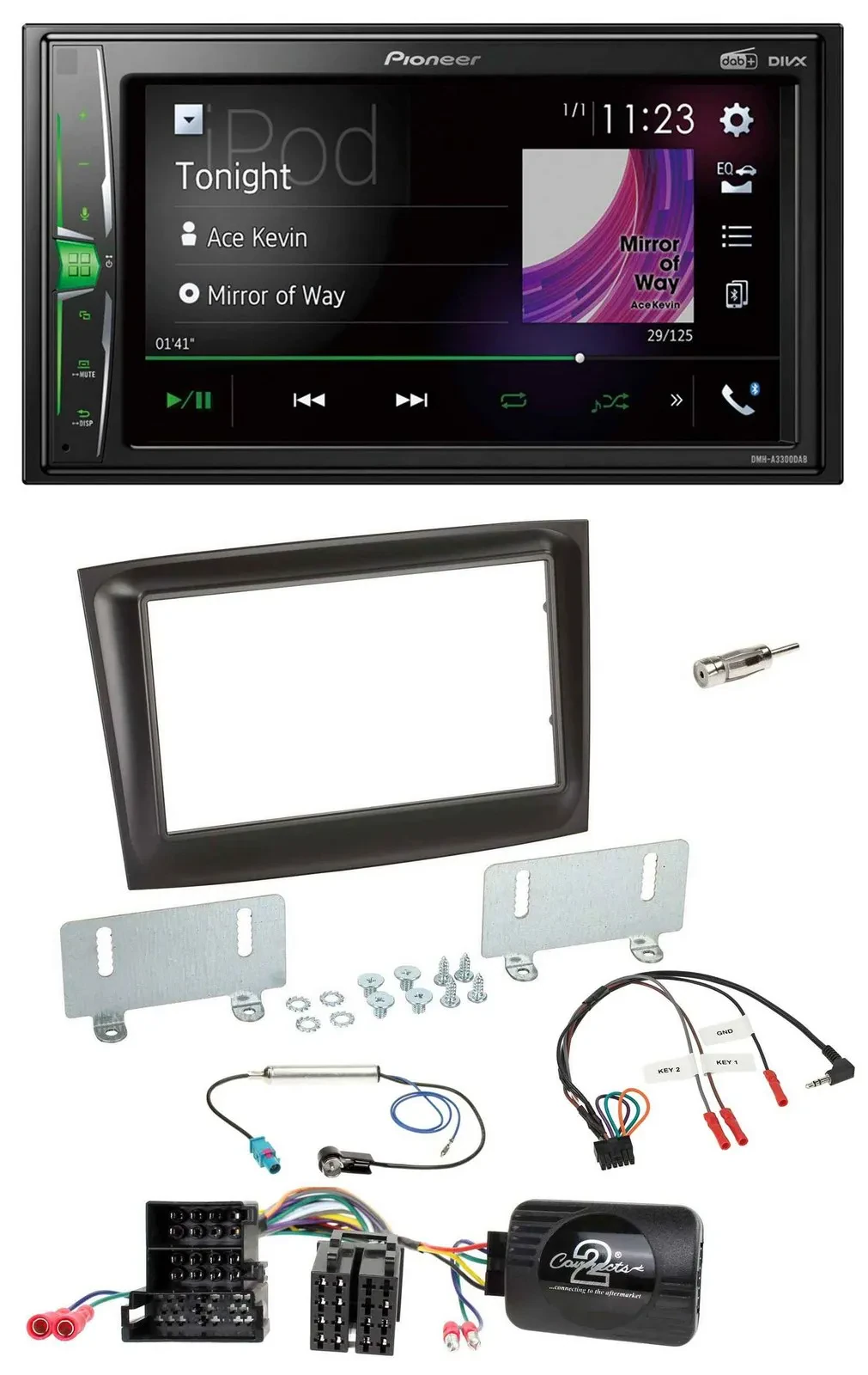 Автомагнитола Pioneer 2DIN, DAB, USB, Bluetooth для Fiat Doblo (Mini-ISO, с 2015)