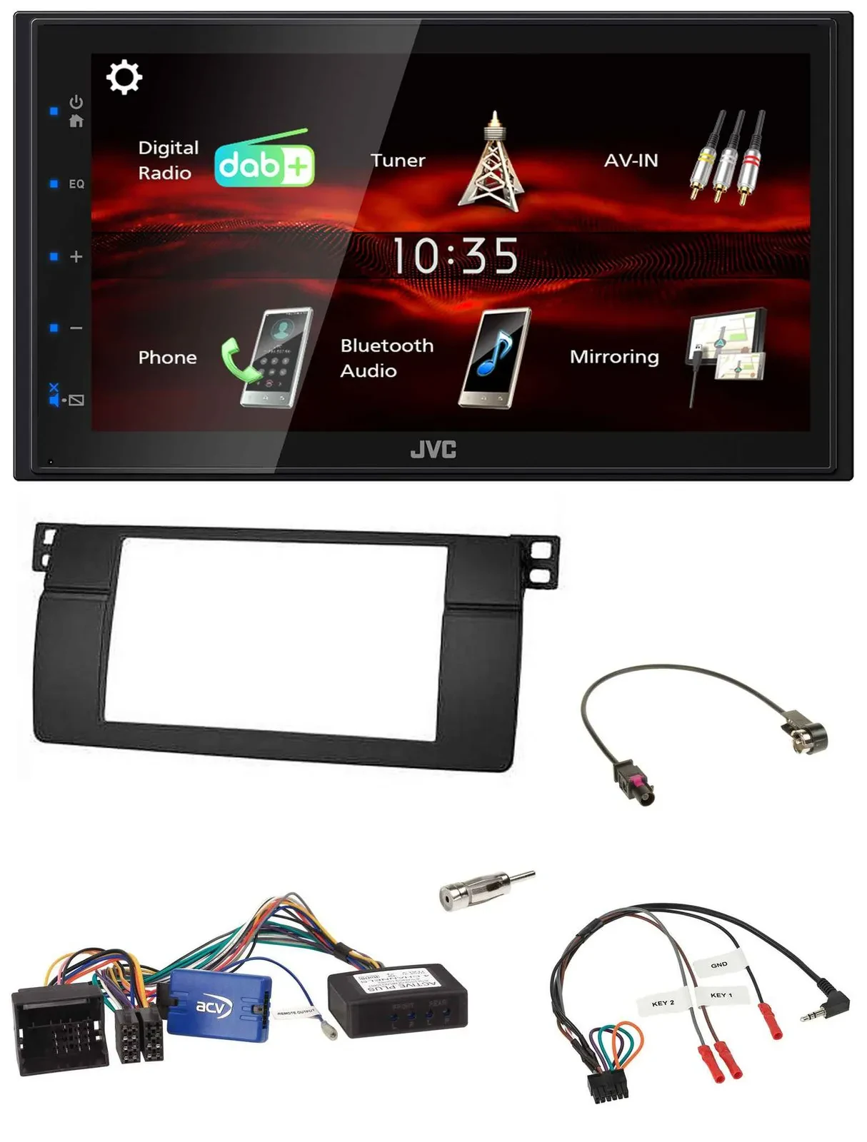 JVC USB Bluetooth Lenkrad DAB 2DIN Autoradio für BMW 3er 2002-2006 E46 schwarz H