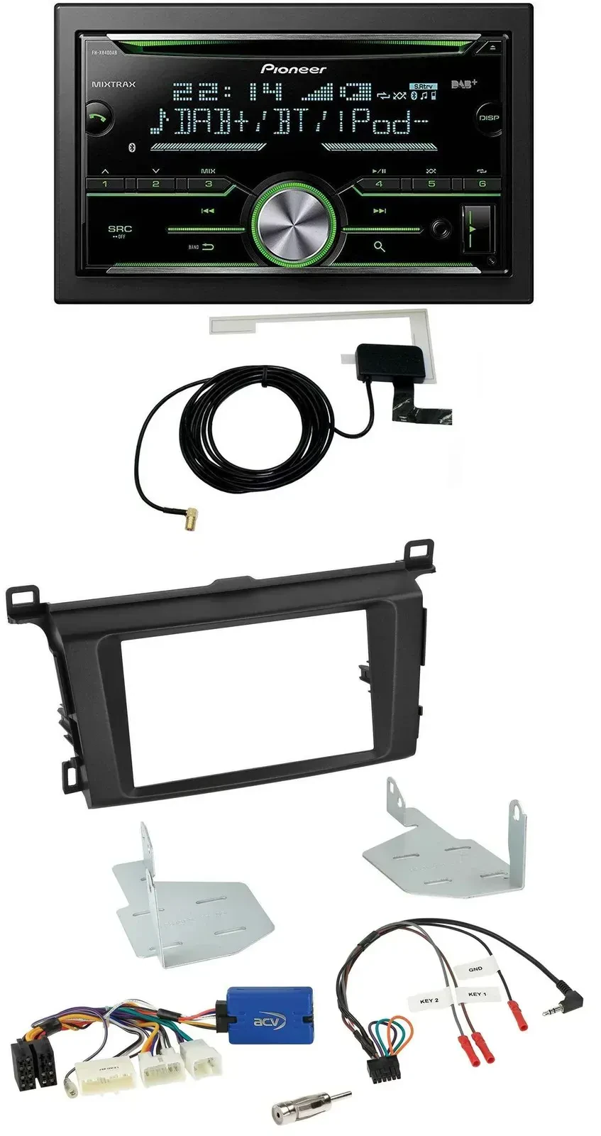 Автомагнитола для Toyota RAV4 Pioneer 2DIN, CD/USB, Bluetooth, DAB, поддержка кнопок на руле