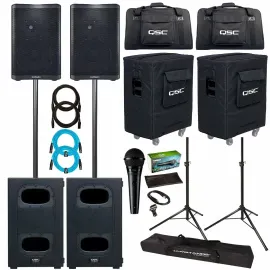 QSC CP8 CP Series 8" Powered DJ PA Speakers w 12" Subwoofers & Sub Poles Pair